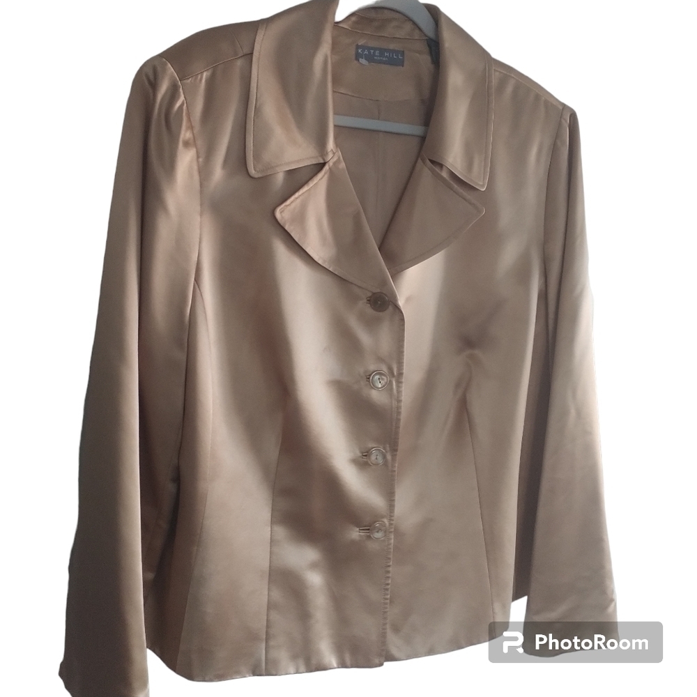 Kate Hill Woman 100 percent Gold Silk Blazer Plus Size 22W
